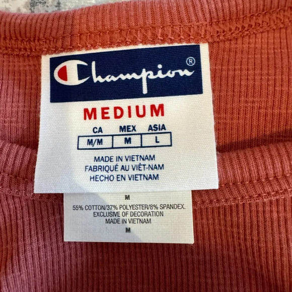 Champion Women's Ribbed Lettuce Edge Hem T-Shirt Size Medium Rust Orange Cropped - Picture 10 of 12